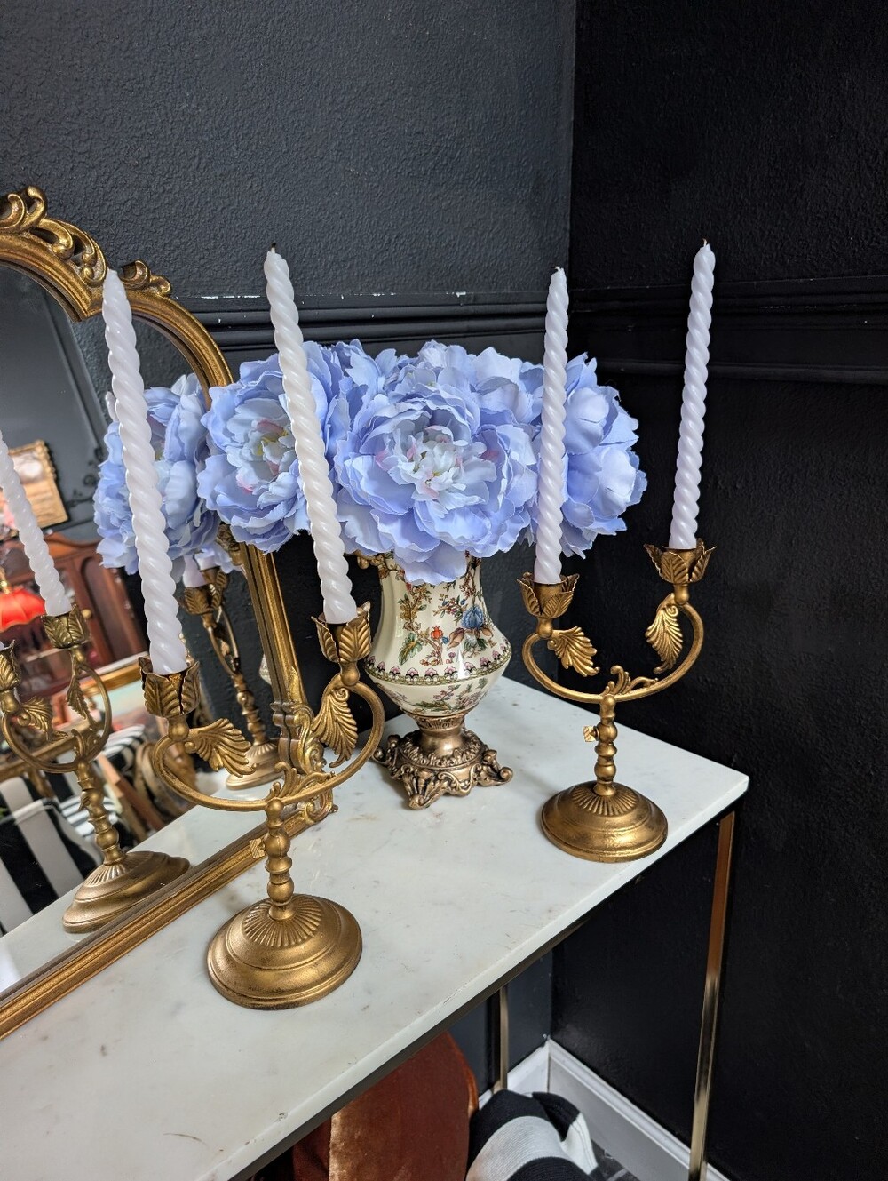 Vintage Home Interiors, set of 2,  Metal Gold Leaf Style 2-in-1 Candle Holders